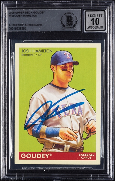 Josh Hamilton Signed 2009 Upper Deck Goudey No. 189 (Graded BAS 10)