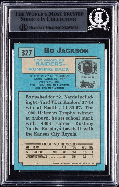 Bo Jackson Signed 1988 Topps RC No. 327 (BAS)