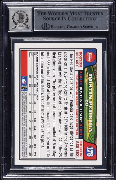 Dustin Pedroia Signed 2008 Topps ROY No. 178 (Graded BAS 10)