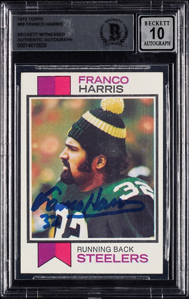 Franco Harris Signed 1973 Topps RC No. 89 (Graded BAS 10)