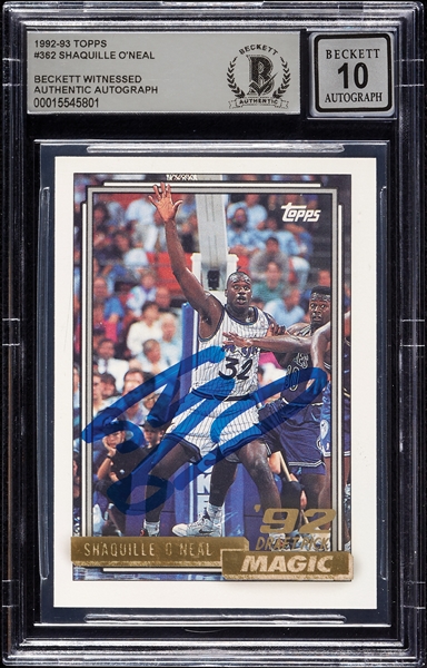 Shaquille O'Neal Signed 1992 Topps RC No. 362 (Graded BAS 10)