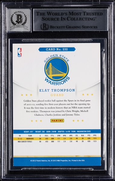 Klay Thompson Signed 2012 NBA Hoops RC No. 232 (Graded BAS 10)
