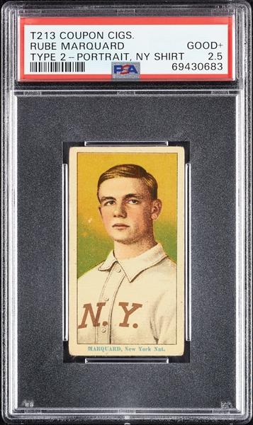 1914 T213 Coupon Cigarettes (Type 2) Rube Marquard NY Shirt, Portrait PSA 2.5