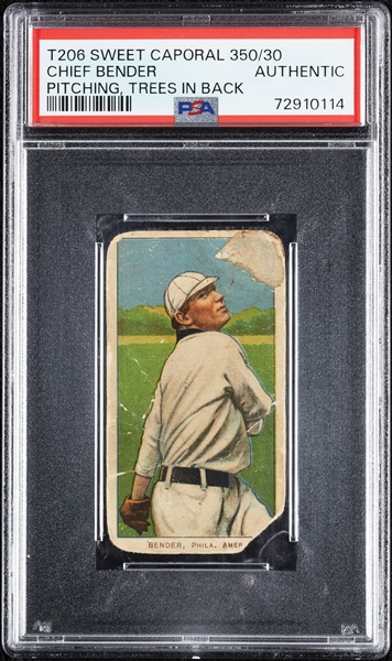 1909-11 T206 Chief Bender Pitching Trees In Background PSA Authentic