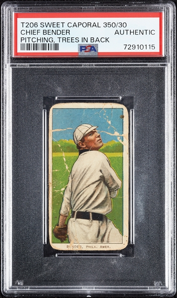 1909-11 T206 Chief Bender Pitching Trees In Background PSA Authentic