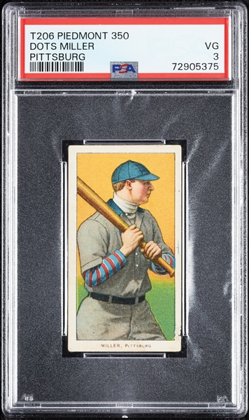 1909-11 T206 Dots Miller Pittsburgh PSA 3