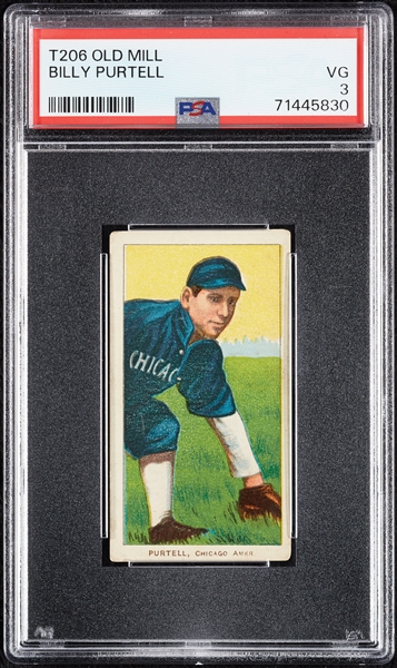 1909-11 T206 Bill Purtell (Old Mill Back) PSA 3