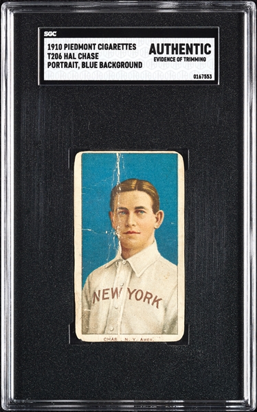 1909-11 T206 Hal Chase Portrait Blue SGC Authentic