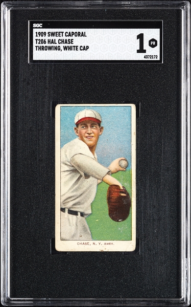 1909-11 T206 Hal Chase Throwing White Cap SGC 1