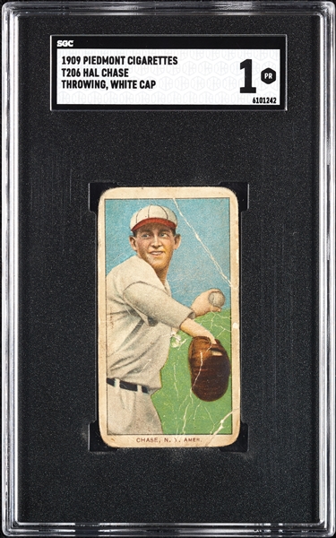 1909-11 T206 Hal Chase Throwing White Cap SGC 1