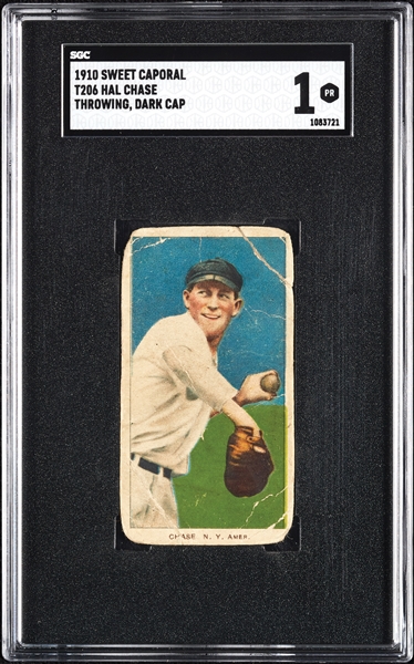 1909-11 T206 Hal Chase Throwing Dark Cap SGC 1