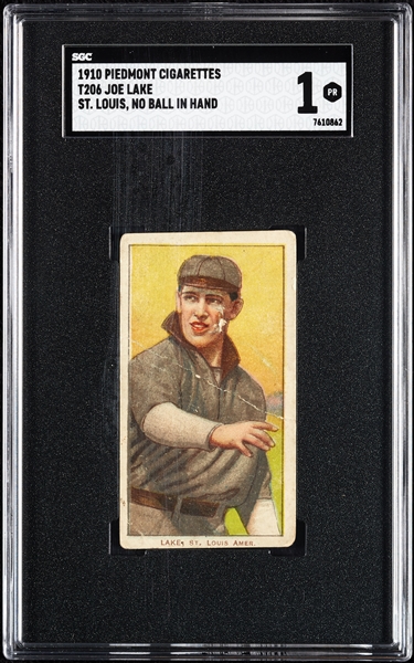 1909-11 T206 Joe Lake St. Louis, No Ball In Hand SGC 1