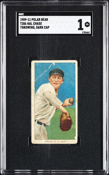 1909-11 T206 Hal Chase Throwing Dark Cap SGC 1