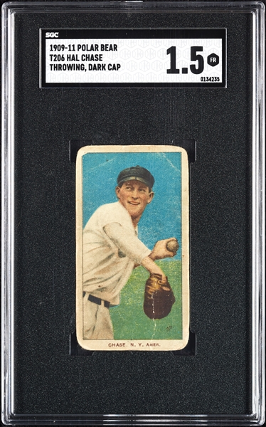 1909-11 T206 Hal Chase Throwing Dark Cap SGC 1.5