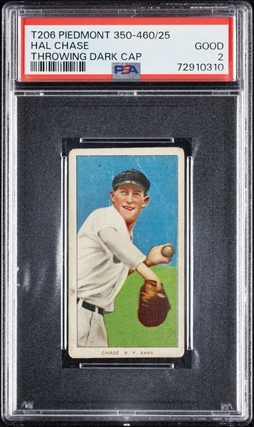 1909-11 T206 Hal Chase Throwing Dark Cap PSA 2