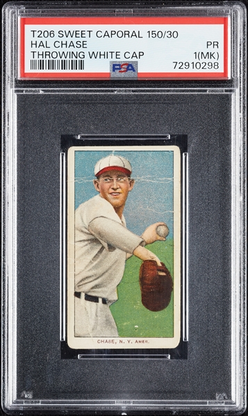 1909-11 T206 Hal Chase Throwing White Cap PSA 1 (MK)