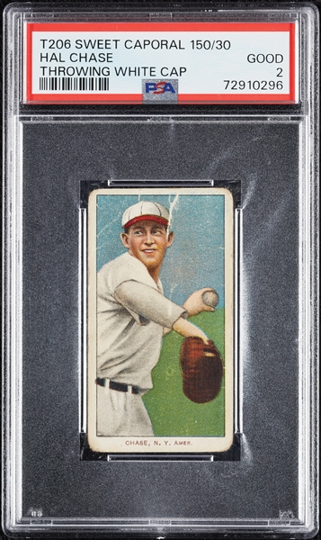 1909-11 T206 Hal Chase Throwing White Cap PSA 2