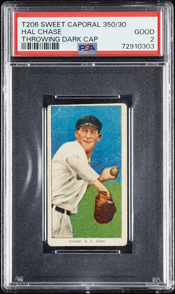 1909-11 T206 Hal Chase Throwing Dark Cap PSA 2