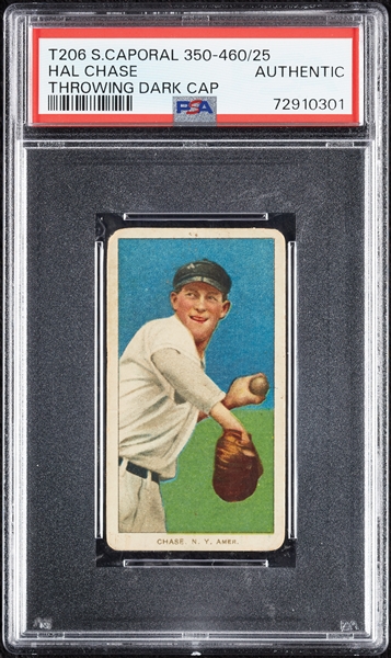 1909-11 T206 Hal Chase Throwing Dark Cap PSA Authentic