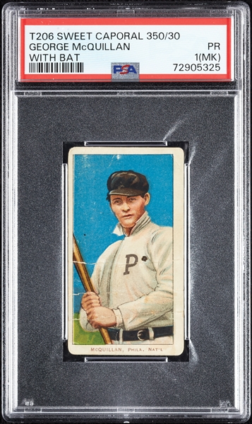 1909-11 T206 George McQuillan With Bat PSA 1 (MK)