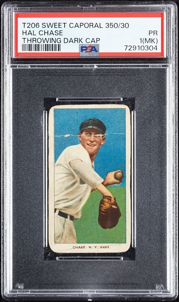 1909-11 T206 Hal Chase Throwing Dark Cap PSA 1 (MK)