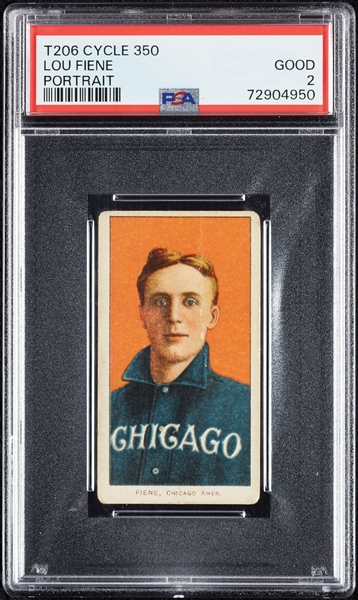 1909-11 T206 Lou Fiene Portrait (Cycle 350 Back) PSA 2