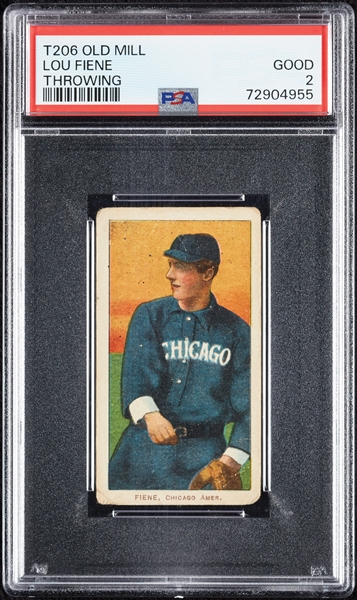 1909-11 T206 Lou Fiene Throwing (Old Mill Back) PSA 2