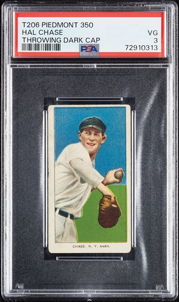 1909-11 T206 Hal Chase Throwing Dark Cap PSA 3