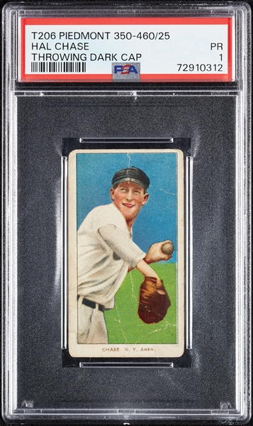 1909-11 T206 Hal Chase Throwing Dark Cap PSA 1