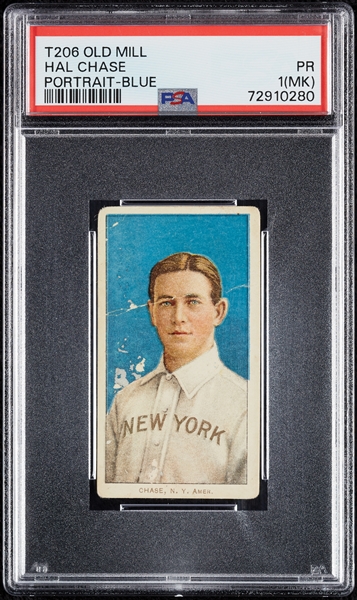 1909-11 T206 Hal Chase Portrait Blue (Old Mill Back) PSA 1 (MK)