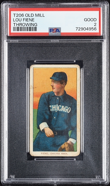 1909-11 T206 Lou Fiene Throwing (Old Mill Back) PSA 2