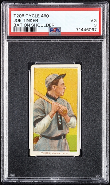 1909-11 T206 Joe Tinker Bat On Shoulder (Cycle 460 Back) PSA 3