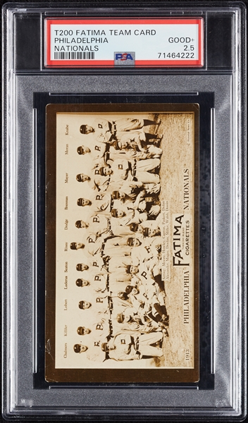 1913 T200 Fatima Team Card Philadelphia Nationals PSA 2.5