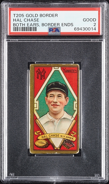 1911 T205 Gold Border Hal Chase (Both Ears, Border Ends) PSA 2