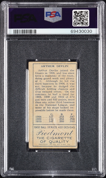 1911 T205 Gold Border Arthur Devlin PSA 1