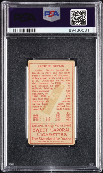 1911 T205 Gold Border Arthur Devlin PSA 1.5