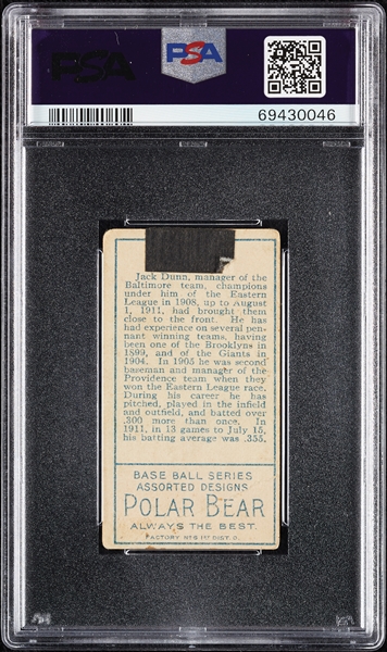 1911 T205 Gold Border Jack Dunn PSA 1.5