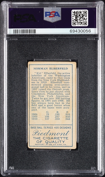 1911 T205 Gold Border Kid Elberfeld PSA 2