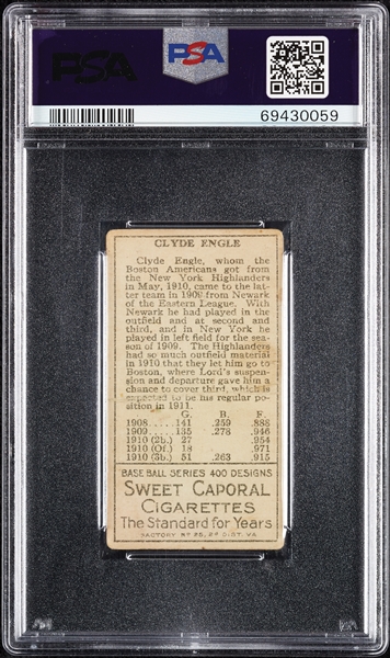 1911 T205 Gold Border Clyde Engle PSA 2