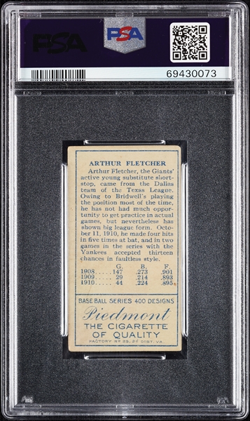 1911 T205 Gold Border Arthur Fletcher PSA 2