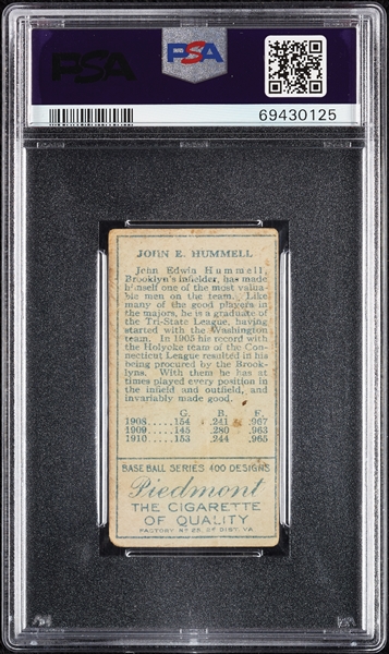 1911 T205 Gold Border John E. Hummel PSA 1