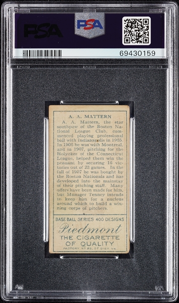 1911 T205 Gold Border A.A. Mattern PSA 3