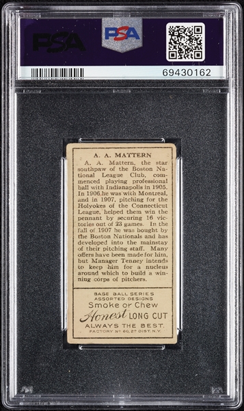 1911 T205 Gold Border A.A. Mattern PSA 2