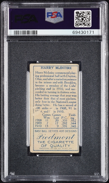 1911 T205 Gold Border Harry McIntire PSA 2