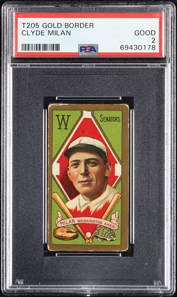 1911 T205 Gold Border Clyde Milan PSA 2