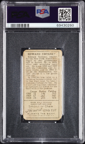 1911 T205 Gold Border Jeff Sweeney PSA 1