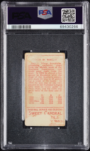 1911 T205 Gold Border Zack Wheat PSA 1