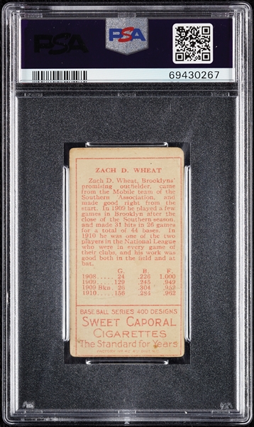 1911 T205 Gold Border Zack Wheat PSA 2