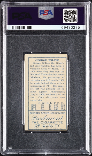 1911 T205 Gold Border George R. Wiltse (Both Ears Show) PSA 1