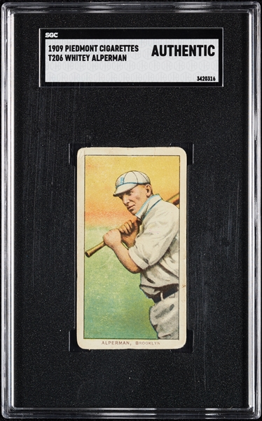 1909-11 T206 Whitey Alperman SGC Authentic